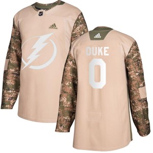 Dylan Duke Men's Adidas Tampa Bay Lightning Authentic Camo Veterans Day Practice Jersey