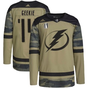 Conor Geekie Youth Adidas Tampa Bay Lightning Authentic Camo Military Appreciation Practice 2022 Stanley Cup Final Jersey