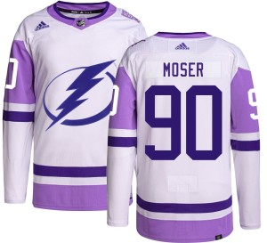 Janis Moser Men's Adidas Tampa Bay Lightning Authentic Hockey Fights Cancer Jersey