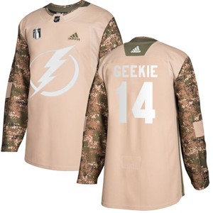 Conor Geekie Men's Adidas Tampa Bay Lightning Authentic Camo Veterans Day Practice 2022 Stanley Cup Final Jersey