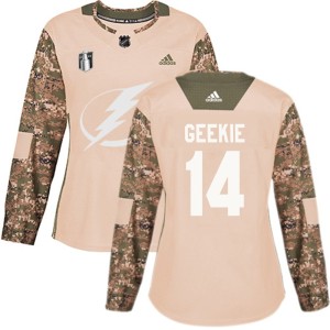 Conor Geekie Women's Adidas Tampa Bay Lightning Authentic Camo Veterans Day Practice 2022 Stanley Cup Final Jersey